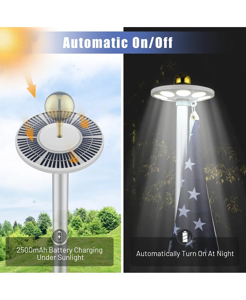 Yescom Bravery 20ft Eagle Topper Sectional Aluminum Flag Pole Kit with Solar Light Us Ball Top for Outside, Silver