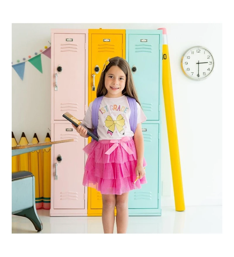 Sweet Wink Little and Big Girls First Grade Pencil Bow Short Sleeve T-Shirt