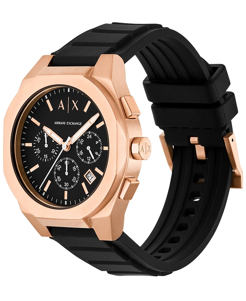 A|X Armani Exchange Men's Sync Quartz Chronograph Black Silicone Watch, 42mm