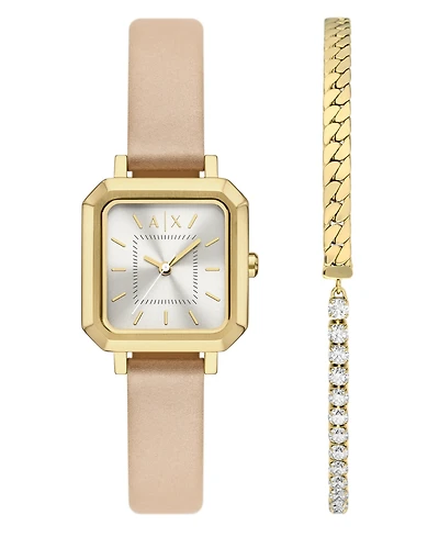 A|X Armani Exchange Women's Quartz Three-Hand Nude Leather Watch, 27mm