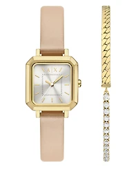 A|X Armani Exchange Women's Quartz Three-Hand Nude Leather Watch, 27mm