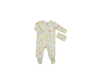 Baby Grey by Everly Girls Zip Long Sleeve Footie & Head Wrap Set