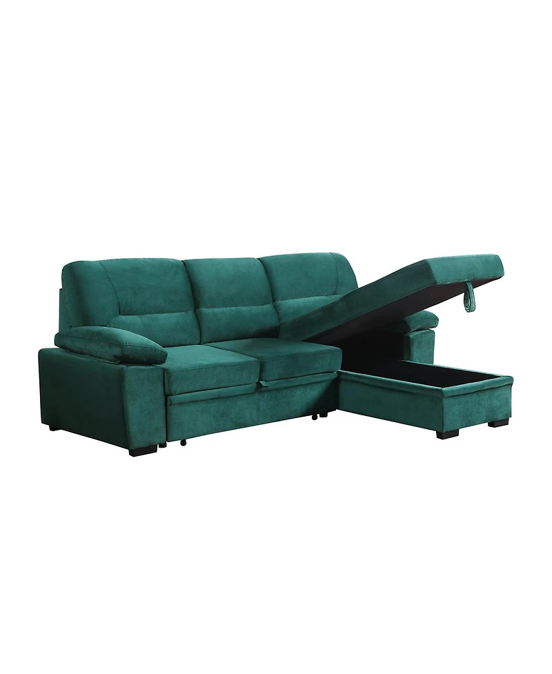 Homlux 97.5"W Green Velvet Fabric Reversible Sleeper Sectional Sofa Chaise