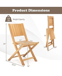 2 Pieces Teak Wood Outdoor Dining Chairs with Slatted Seat