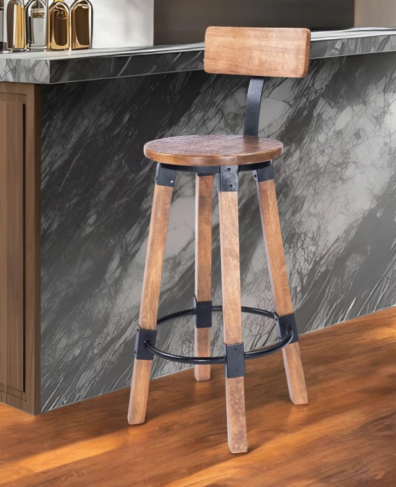 Solid Wood and Iron Bar Chair for Kitchen Island and Counter Seating
