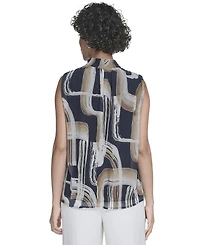 Calvin Klein Women's Printed Mock-Neck Sleeveless Blouse