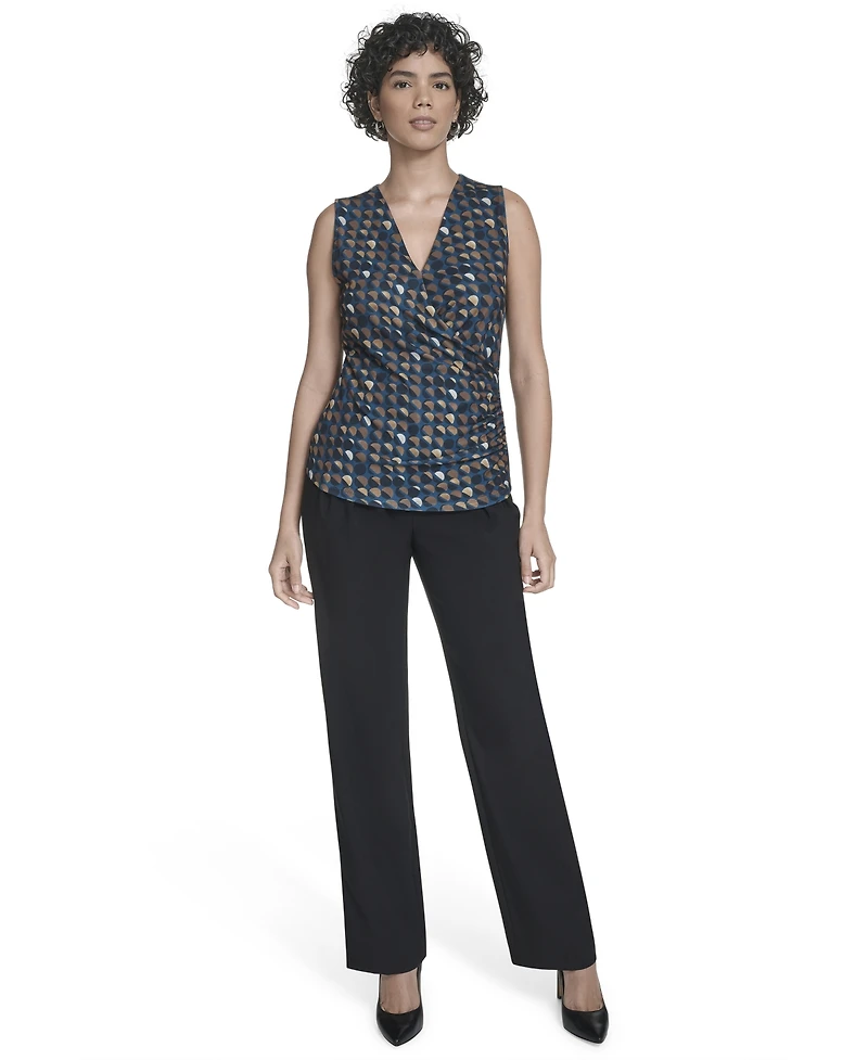 Calvin Klein Women's Printed Surplice-Neck Ruched Blouse