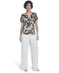 Calvin Klein Women's Printed Flutter-Sleeve V-Neck Top