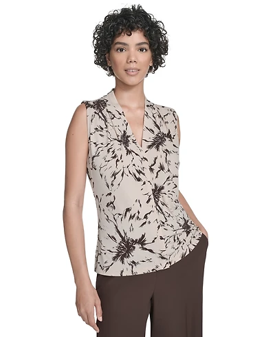 Calvin Klein Women's Printed Sleeveless V-Neck Blouse