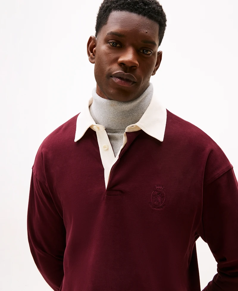 Tommy Hilfiger Men's Logo Crest Solid Rugby Sweater