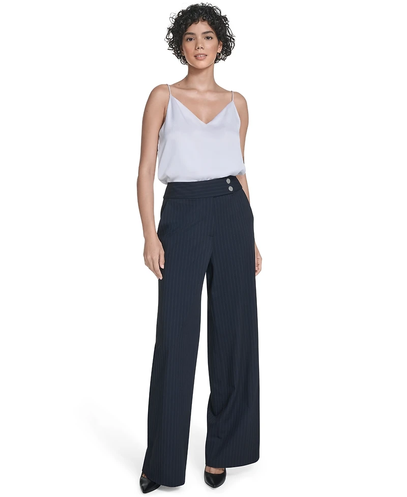 Calvin Klein Women's Pinstripe High-Rise Wide-Leg Pants