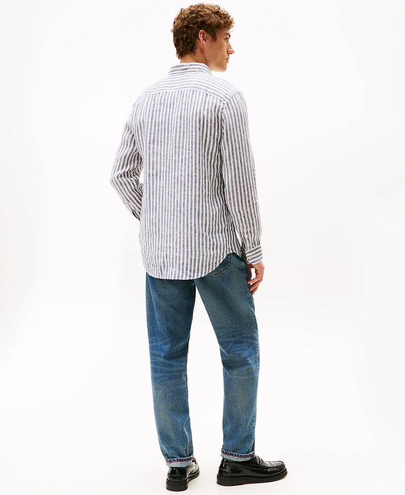 Tommy Hilfiger Men's Pigment-Dyed Stripe Linen Button Up Shirt