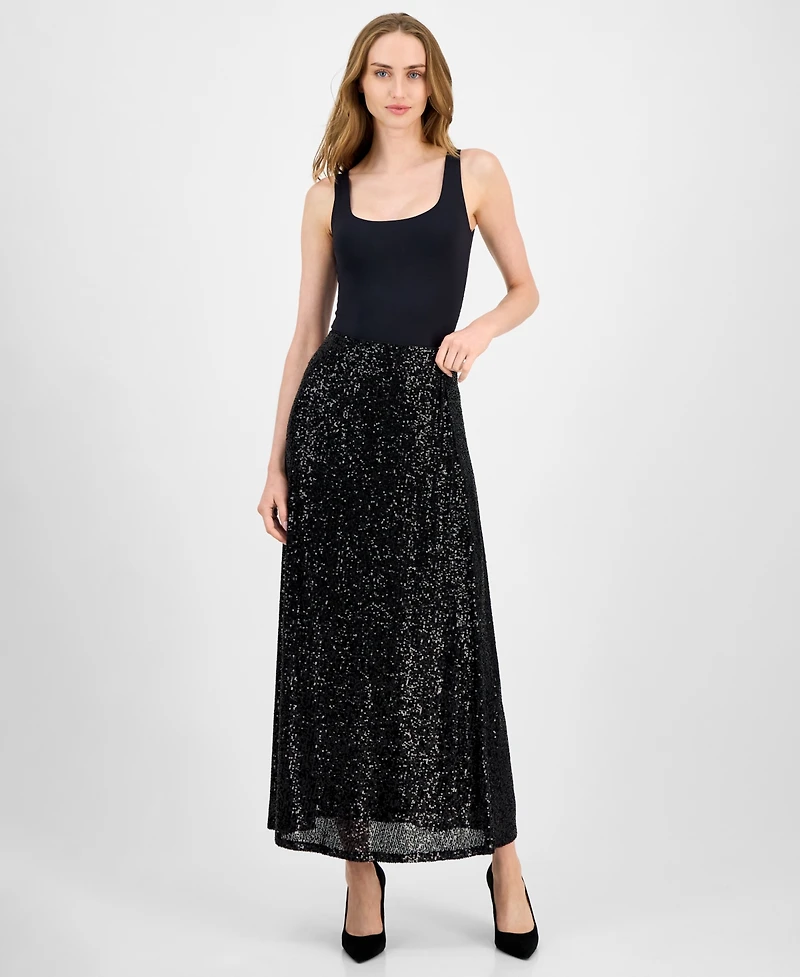Anne Klein Women's Sequin Flared Maxi Skirt
