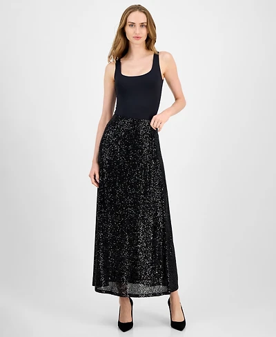 Anne Klein Women's Sequin Flared Maxi Skirt