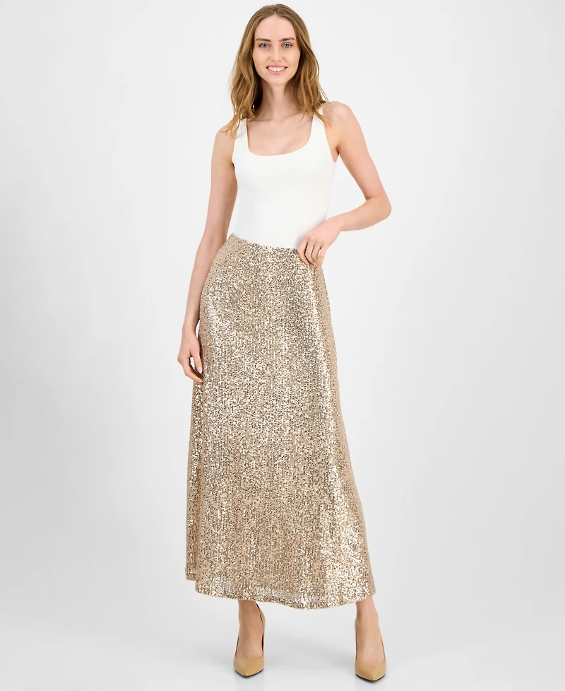 Anne Klein Women's Sequin Flared Maxi Skirt