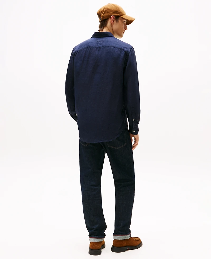 Tommy Hilfiger Men's Pigment-Dyed Linen Button-Down Long Sleeve Shirt
