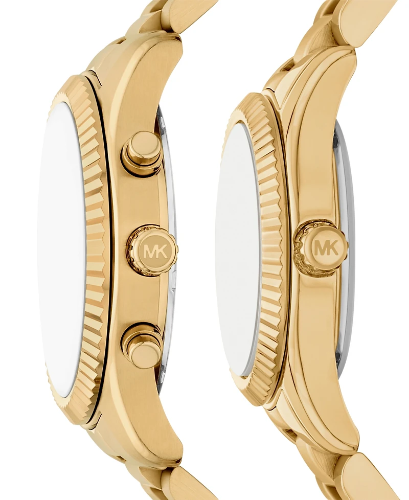 Michael Kors His and Hers Lexington Chronograph and Three-Hand Gold-Tone Stainless Steel Watch Gift Set, 44mm and 26mm