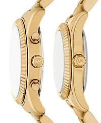 Michael Kors His and Hers Lexington Chronograph and Three-Hand Gold-Tone Stainless Steel Watch Gift Set, 44mm and 26mm