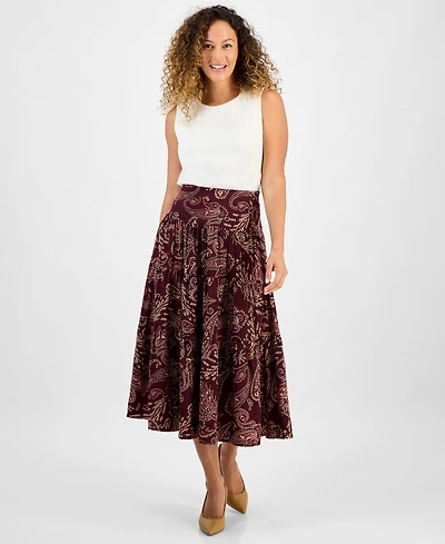 Jones New York Petite Printed Midi Skirt