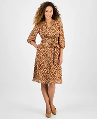 Jones New York Petite Printed 3/4-Sleeve A-Line Dress
