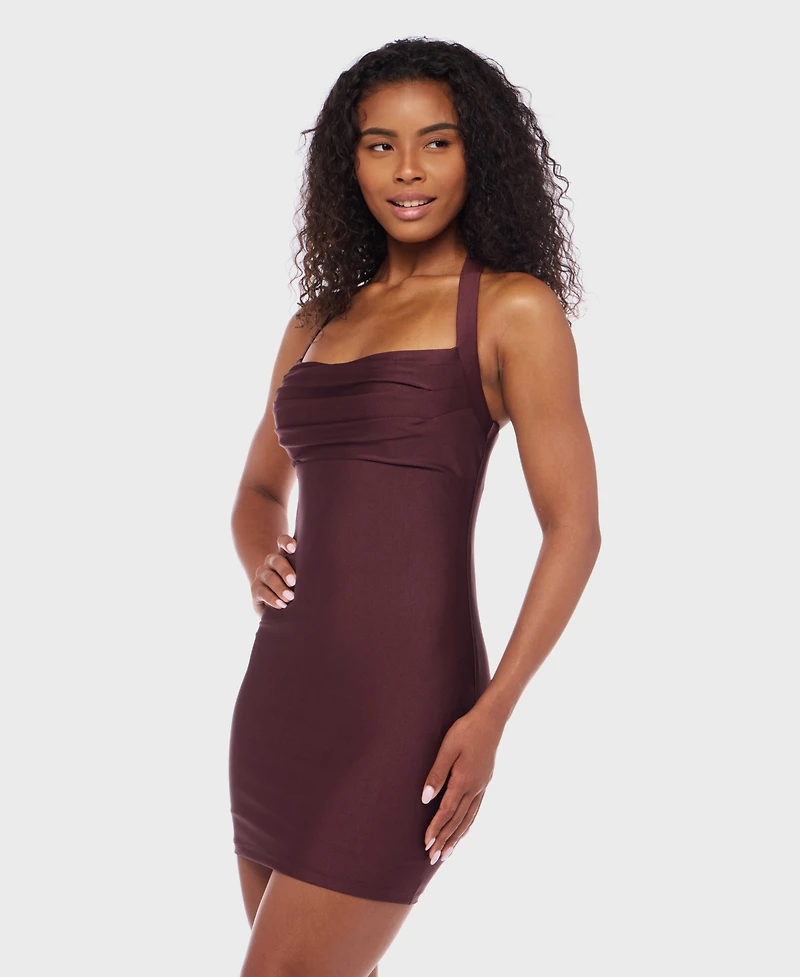 B Darlin Juniors' Shiny-Knit Halter Bodycon Dress