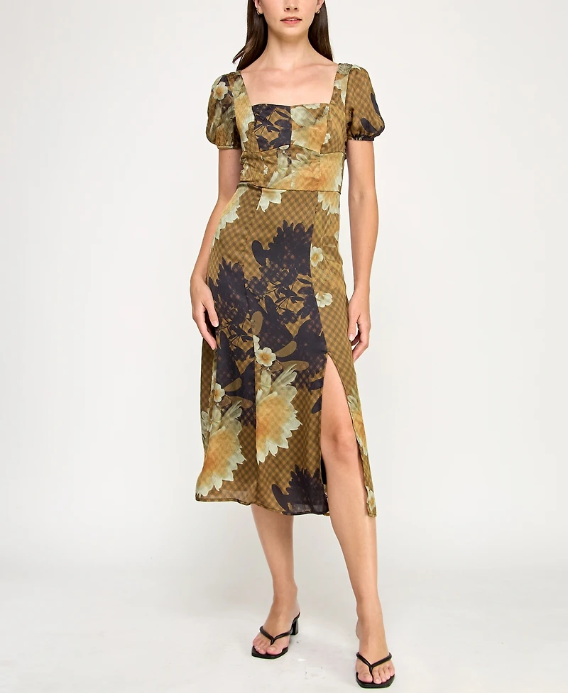 Bcx Juniors' Printed Square-Neck Midi Dress