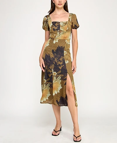 Bcx Juniors' Printed Square-Neck Midi Dress