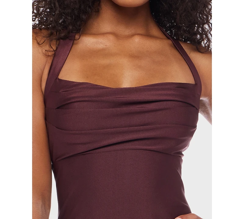 B Darlin Juniors' Shiny-Knit Halter Bodycon Dress