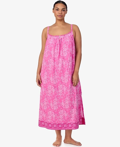 Lauren Ralph Plus Double Strap Smocked Neck Ballet Nightgown