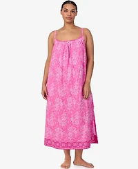 Lauren Ralph Plus Double Strap Smocked Neck Ballet Nightgown
