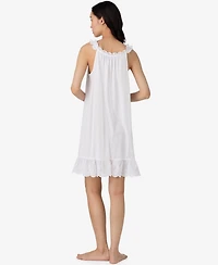 Lauren Ralph Women's Sleeveless Eyelet Ruffle Button Neck Nightgown
