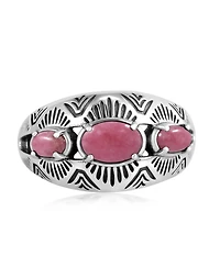 American West Jewelry Sterling Silver Rhodonite 3-Stone Oval Band Ring,