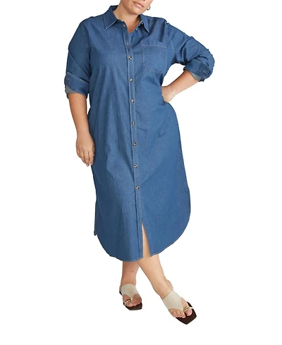 Universal Standard Plus Odeon Stretch Cotton Chambray Shirtdress
