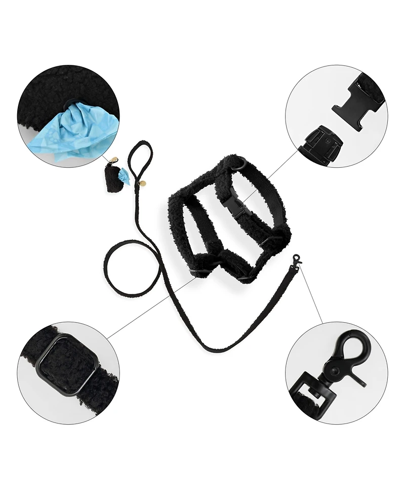 The Licker Store, Teddy Boucle Adjustable Harness and Leash Walk Set with Poop Bag Pouch