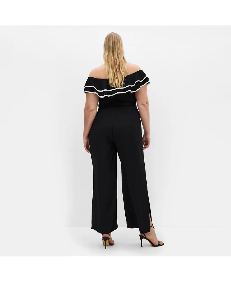 City Chic Women's Demure Off Shoulder Frill Jumpsuit