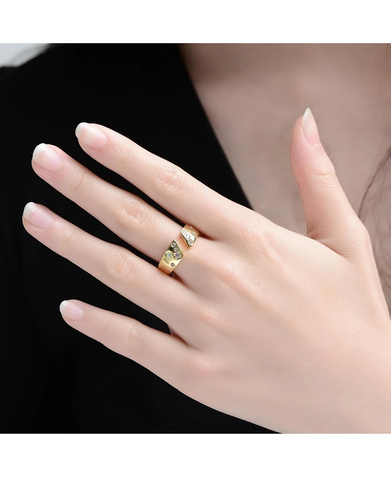 Rachel Glauber 14K Gold Plated with Clear Cubic Zirconia Open Band Ring