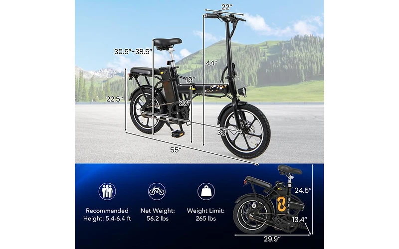 Hitway Folding Electric Bicycle with 500W Brushless Motor and Dual Disk Brakes