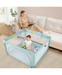 Gymax Toddler Playpen Large Activity Center w/ 50 Pcs Ocean Balls & 4 Pull Rings