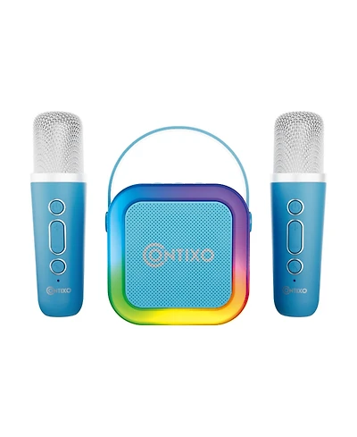 Contixo Mini Karaoke Machine with 2 Wireless Mics, Led Lights, Bluetooth Speaker