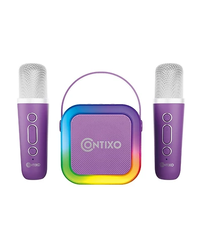 Contixo Mini Karaoke Machine with 2 Wireless Mics, Led Lights, Bluetooth Speaker