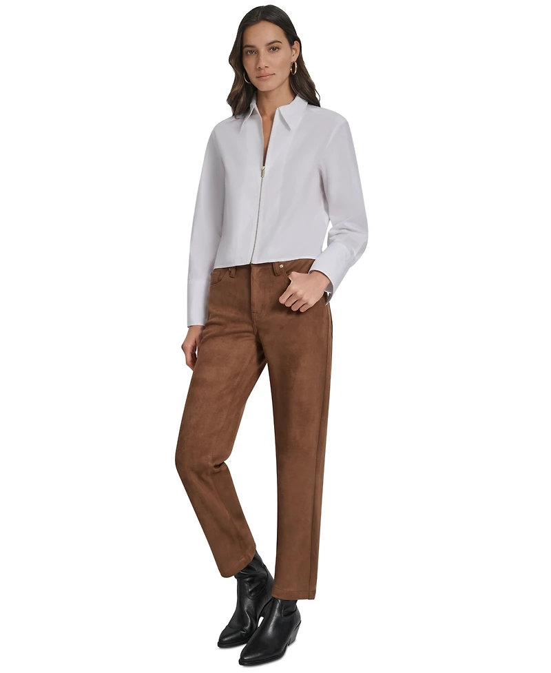 Dkny Jeans Women's Collared Cotton Poplin Zip-Front Shirt