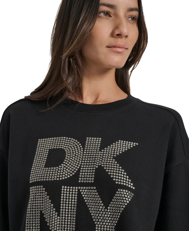 Dkny Jeans Women's Rhinestone Logo Cotton Crewneck Sweatshirt