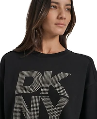 Dkny Jeans Women's Rhinestone Logo Cotton Crewneck Sweatshirt