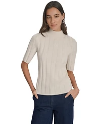Dkny Jeans Women's Mock Neck Cotton Rib Knit Sweater