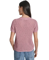 Dkny Jeans Women's Open Stitch Crewneck Short-Sleeve Sweater