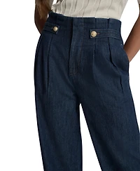 Dkny Jeans Women's Tab-Waist High Rise Wide Leg Cotton Denim Pants