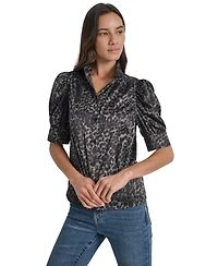 Dkny Jeans Women's Stand Collar Puff-Sleeve Shirt