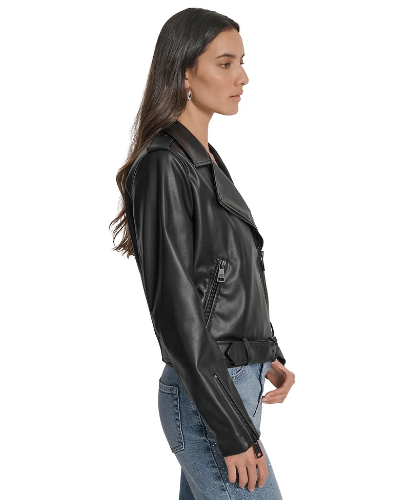 Dkny Jeans Women's Faux-Leather Moto Jacket - BLK