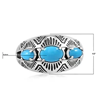 American West Jewelry Sterling Silver Sleeping Beauty Turquoise 3-Stone Oval Band Ring, 11