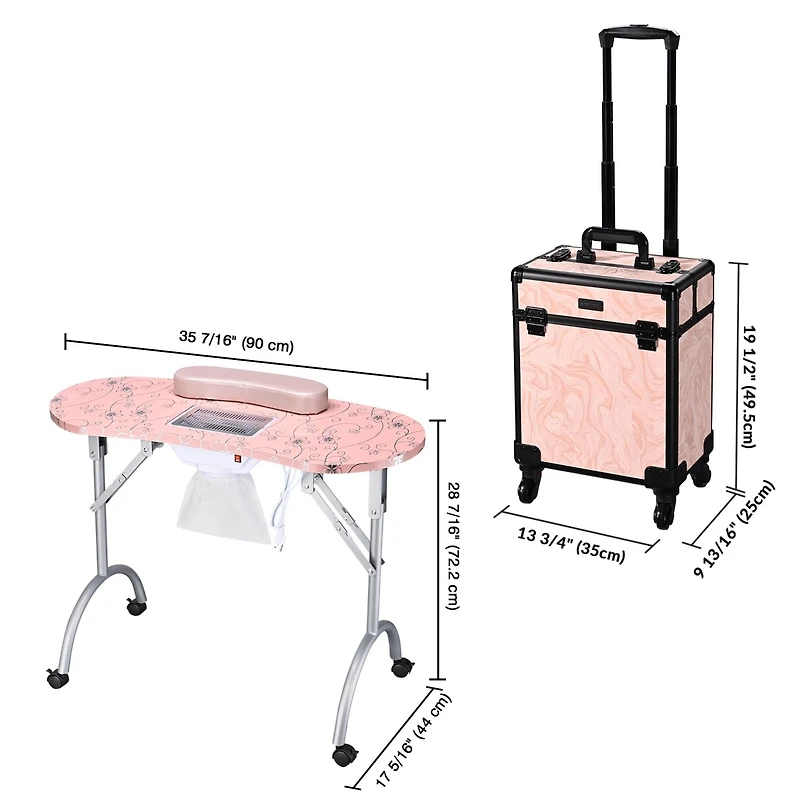 Byootique Folding Manicure Table Nail Desk & Rolling Makeup Train Case Cb Dusk